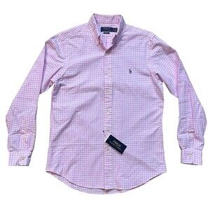 NWT Polo Ralph Lauren Mens SM Pink/White Gingham Check Classic Fit Oxford Shirt